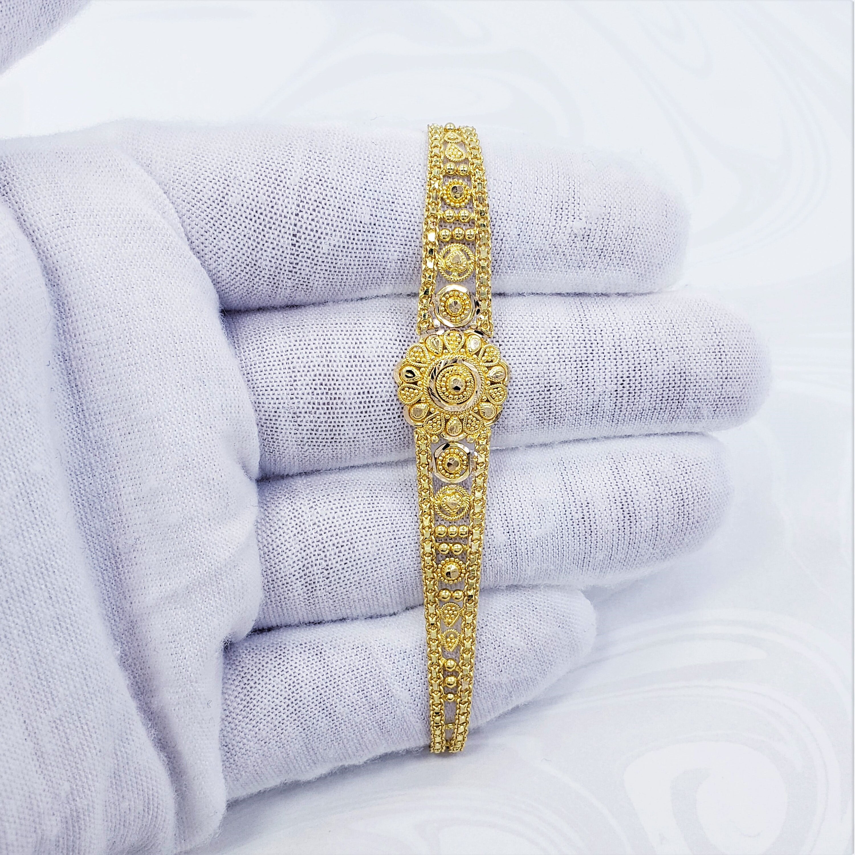 22K Solid Yellow Gold Women Bracelet 6.57.7 Etsy