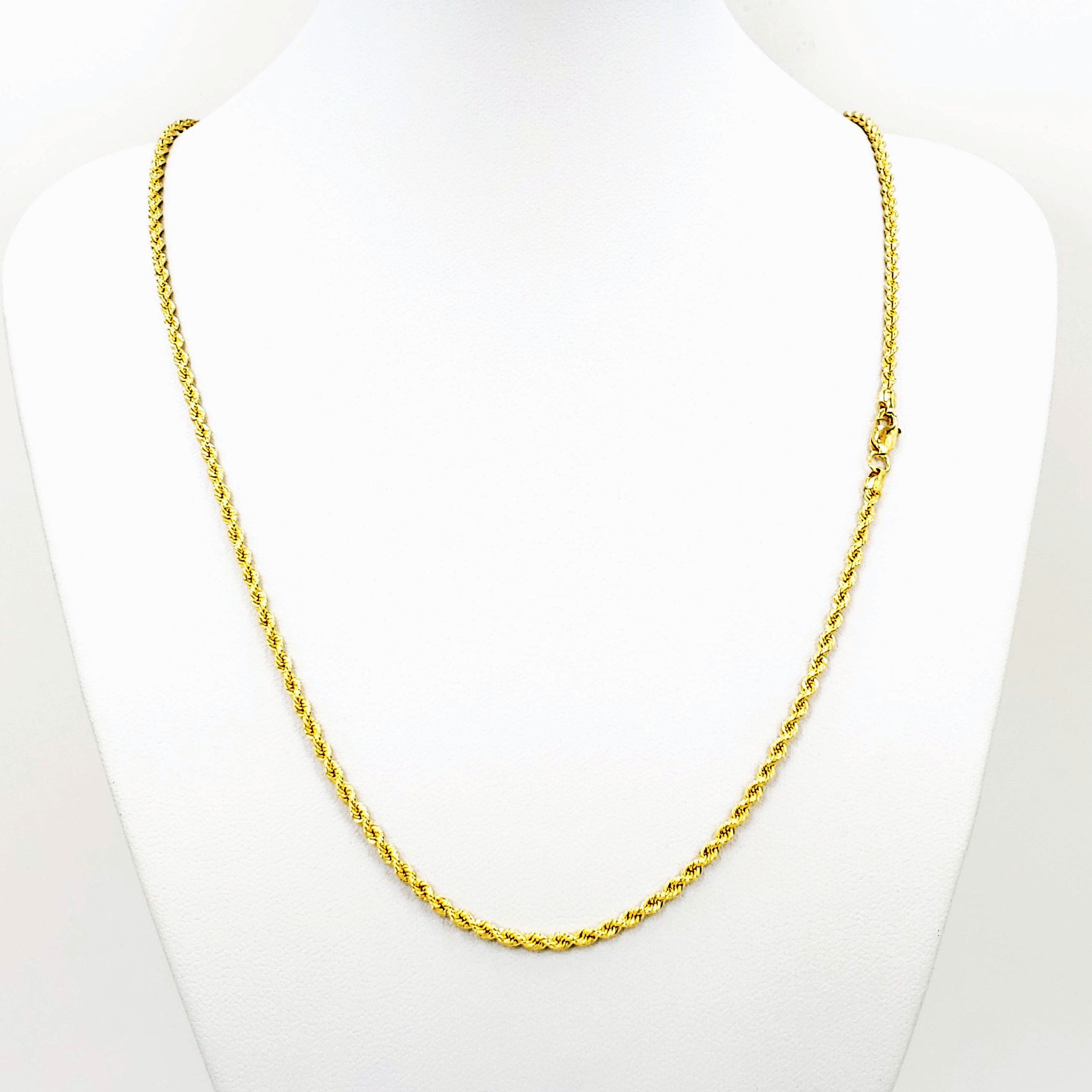 Italian Inch Long Rope Chain 22K Gold Italian Rope Chain Necklace 17.75 in Hollow 2mm Genuine ...