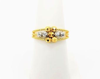 22K Gold Ring Solid Yellow White Two Tones US 7.25 Female Genuine Hallmarked 916