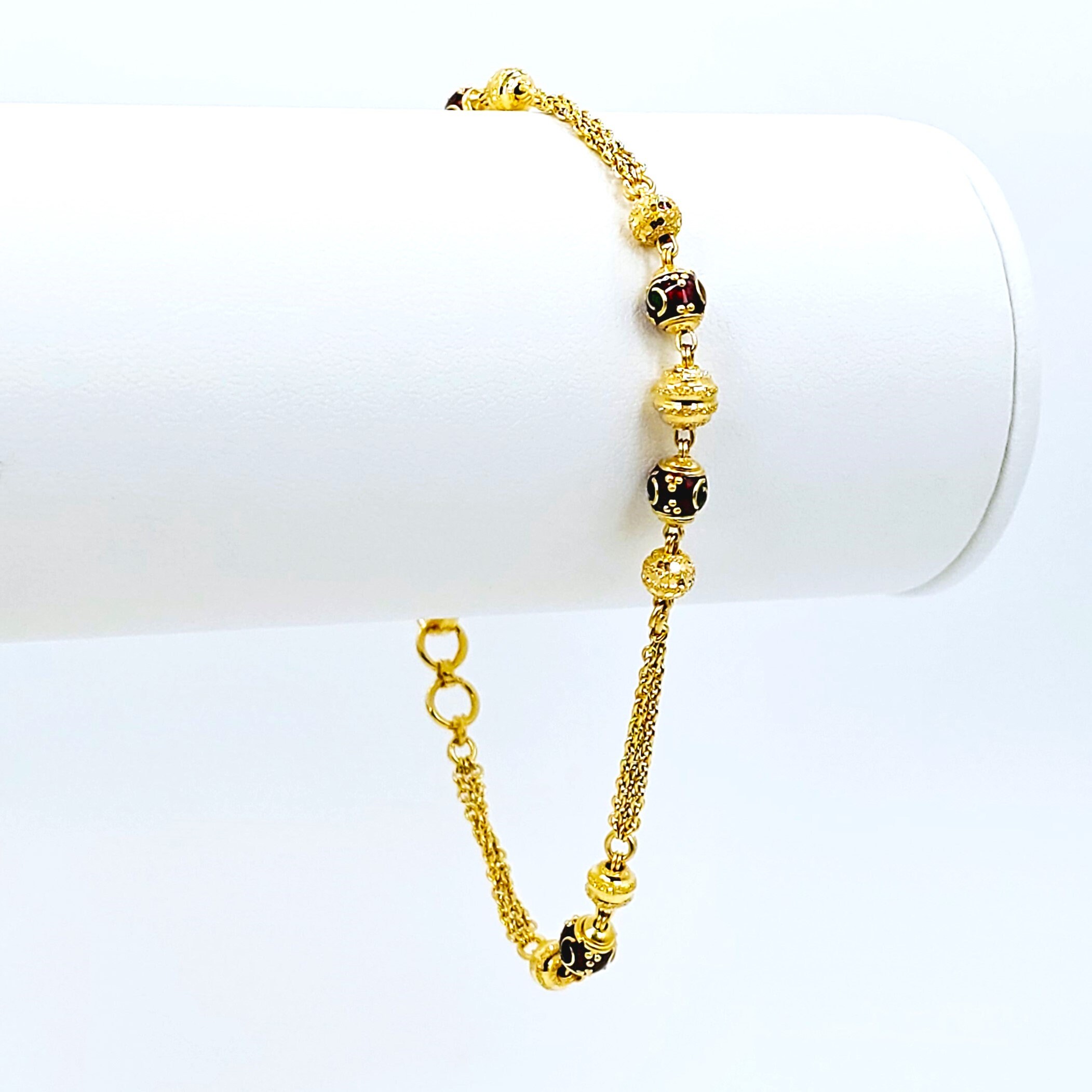22K Yellow Gold Enamel Beads Bracelet 7.25 in Genuine Handcrafted Hallmarked 916