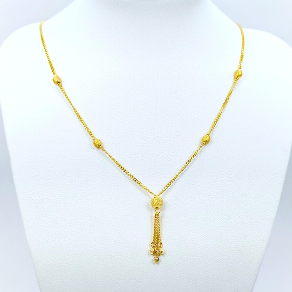22K Gold Chain Necklace Beads Dangler 15.75 inch Choker Genuine Hallmarked 916 Gift