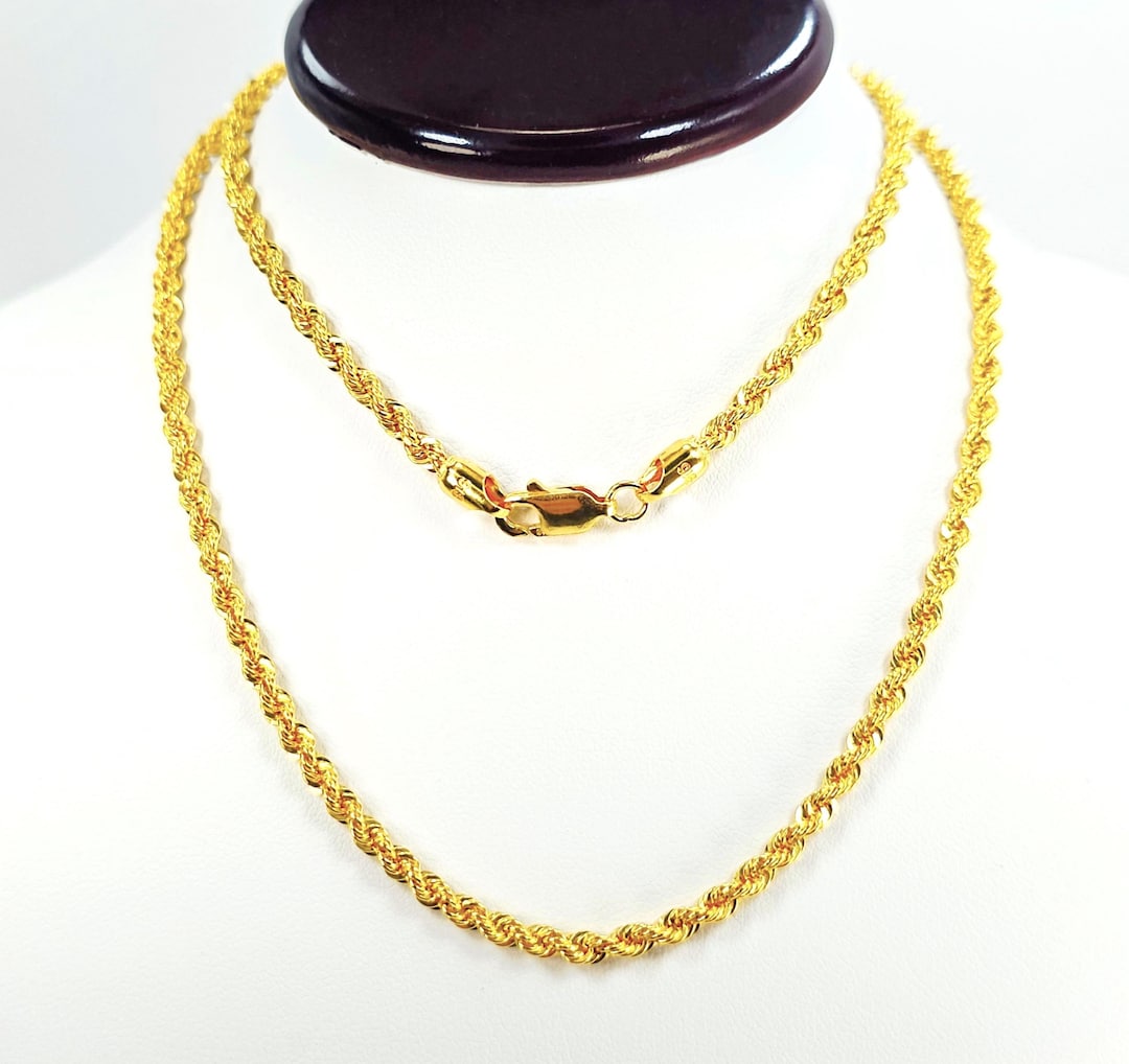 22K Gold Rope Chain Necklace 18 in Hollow 2.7mm Genuine Hallmarked 916 ...