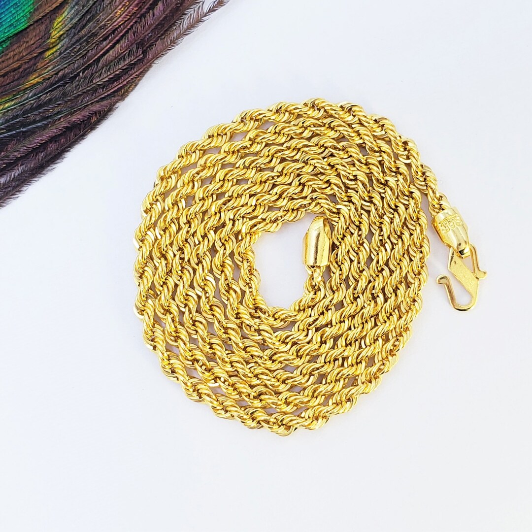 Genuine 22K Yellow Gold Rope Chain Necklace 22 Hollow 2.8mm Thick ...