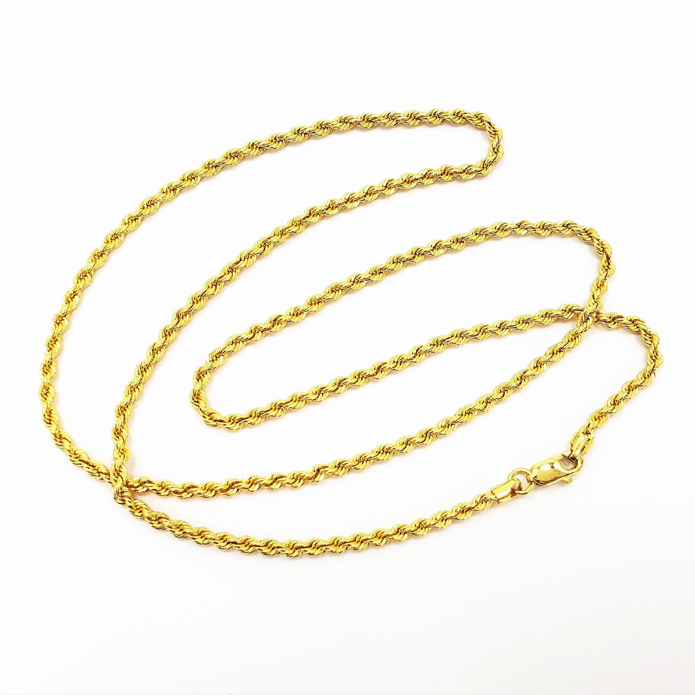 22K Gold Italian Rope Chain Necklace 17.75 in Hollow 2mm Genuine ...