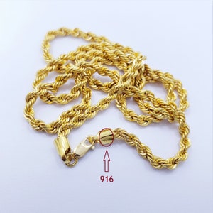 Genuine 22K Yellow Gold Rope Chain Necklace 18.25
