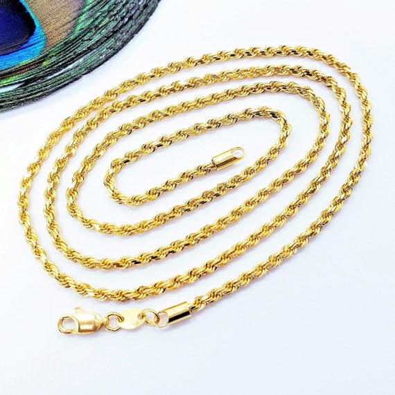 22K Solid Yellow Gold Rope Chain Necklace 22 in 2.5mm Genuine