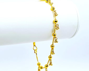 22K Gold Bracelet Floating Beads Danglers Box Chain 7.25&quot; Genuine Hallmarked 916
