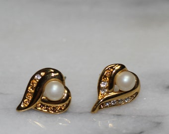 Gold & Pearl Heart Earrings