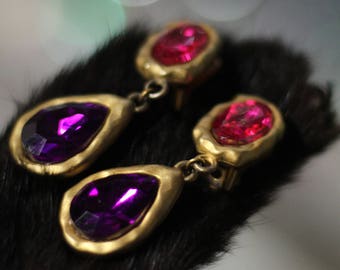 Antique Purple & Pink Gold Tear Drop Earrings