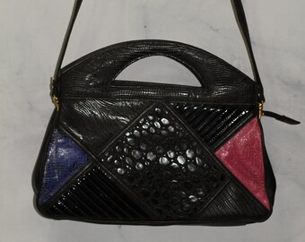 Sylvia Cross-body Black Multi-Color  Leather Convertible Handbag