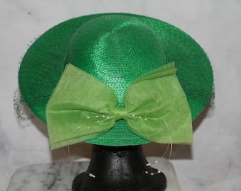 Green Bowler Hat with Veil (7 3/8)