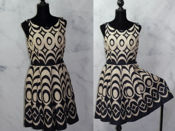 Cream Blue Flare Cotton Flare Dress w/ Pockets (10