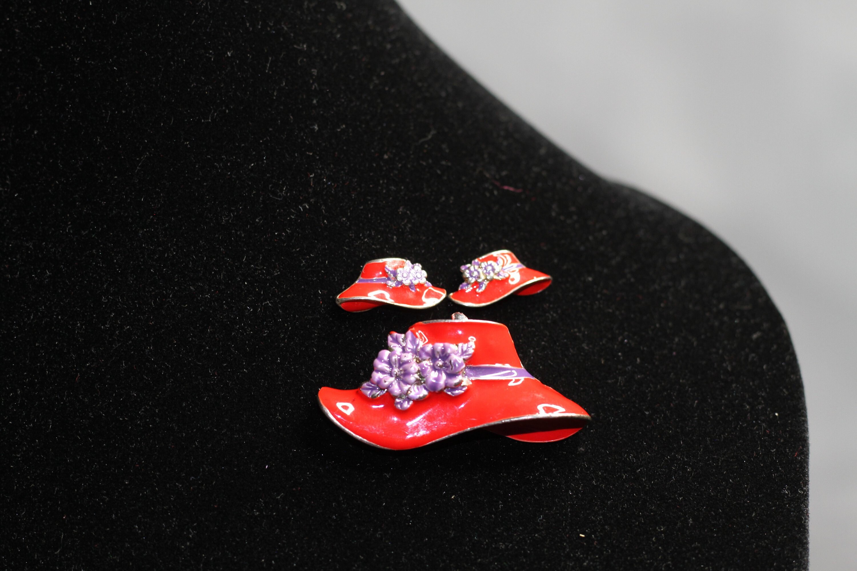 Hat Brooch Pendant Earrings Set Etsy UK