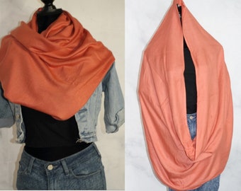 Infinity Shawl Stole Scarf Silk Salmon