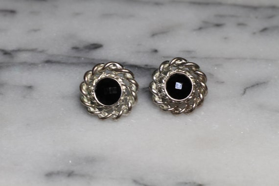 Silver Round Black Earrings - image 1