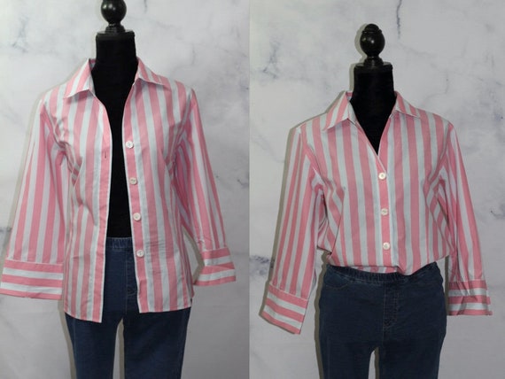 Talbot Pink & White Striped Long Sleeve Shirt L 