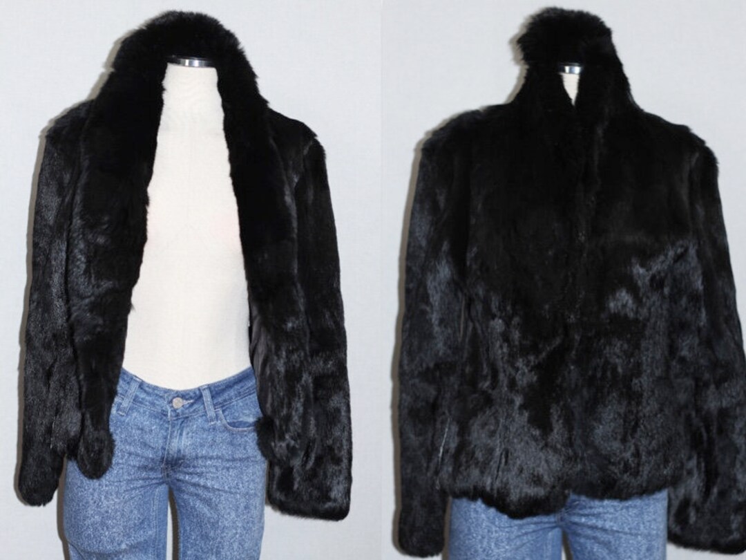 Black Rabbit Fur Coat (M) - Etsy