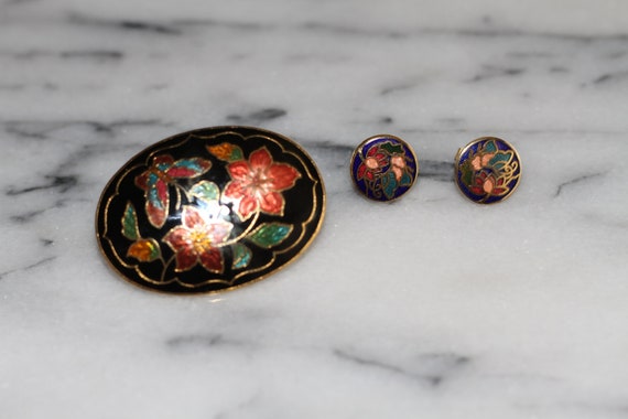 Oval Multi Color Oval Brooch & Earrings Set - image 1