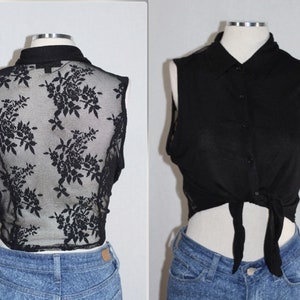 Black Floral Lace Crop Top image 1