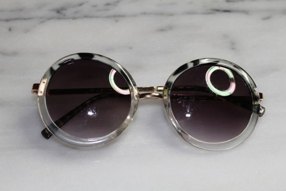 Gold & Clear Round Sunglasses - image 2