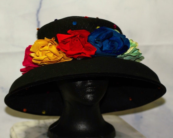 Kokin Doeskin Felt Wool Multi- Color Floral Wide Brim Hat (7  display picture 1