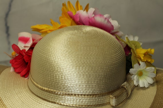 Floral Straw Wide Brim Hat (7 3/4) - image 5