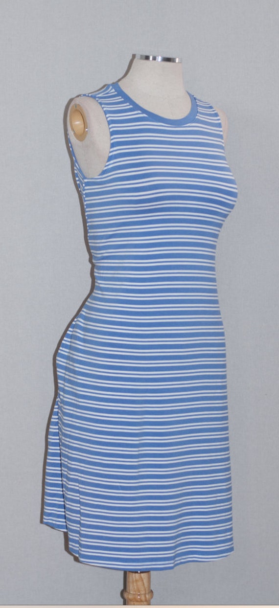 Blue White Stripe Cotton Dress - image 5