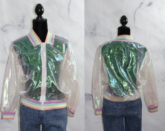 Iridescent Multi Color Collar Clear Jacket (S)