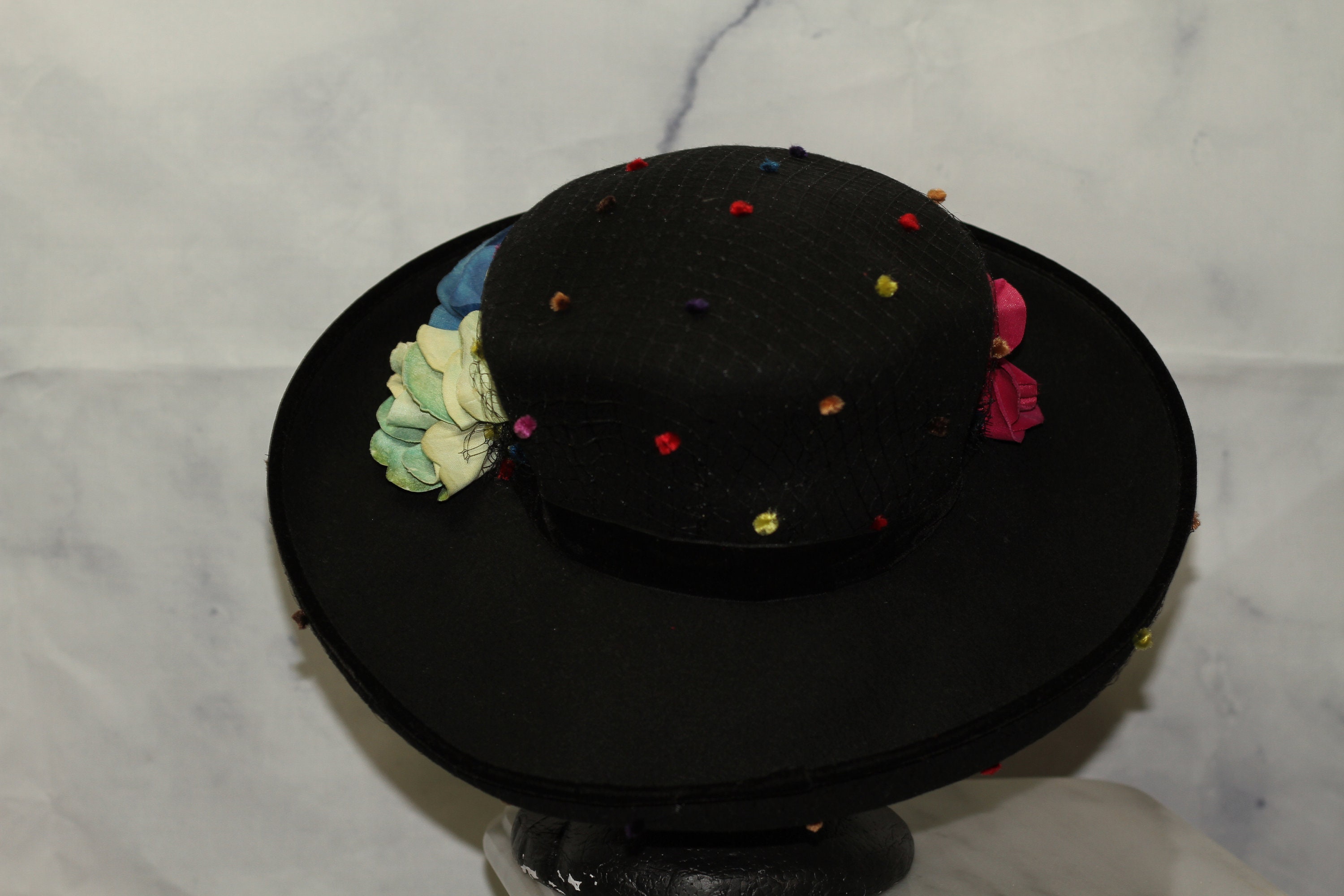 Kokin Doeskin Felt Wool Multi- Color Floral Wide Brim Hat (7  display picture 3