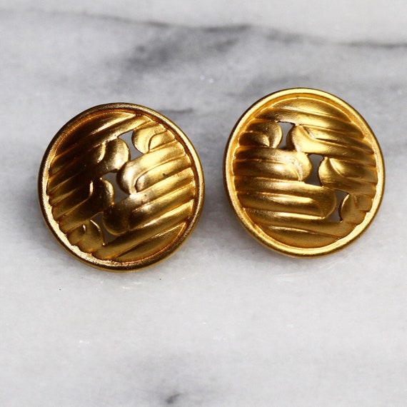 Gold Round Decorative Stud Earrings - image 1