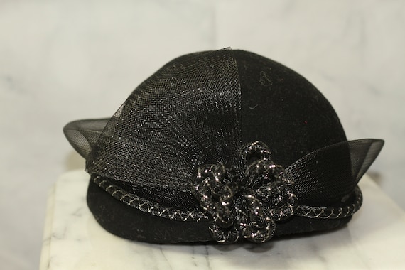 Black Wool & Lace Clouche Hat (8) - image 1