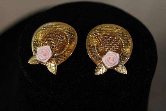 Pink Rose Gold Hat Earrings - image 2