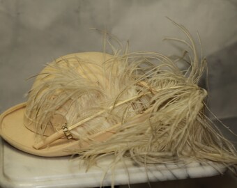 Leslie James Wool Cream Feathered Bowler Hat (7 3/8) - Etsy display picture 2