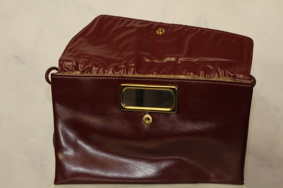 Leather Burgundy Clutch Handbag with Interior Mir… - image 6