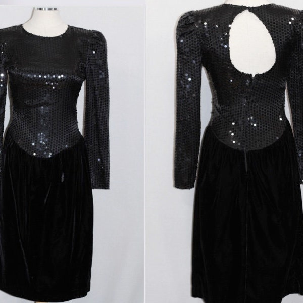 Cachet By Bari Protas Black Sequin & Suede Dress (7/8)