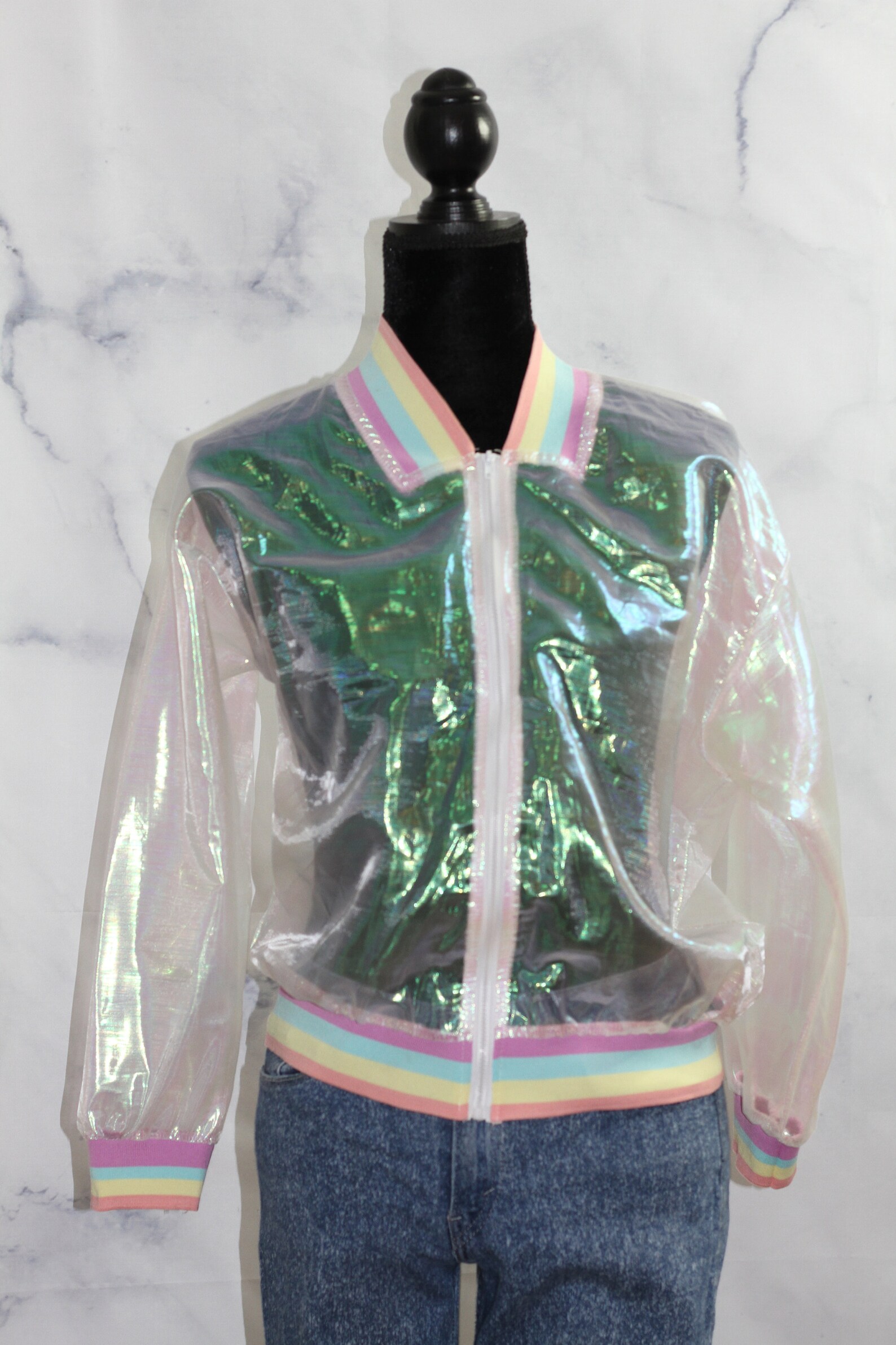 Coloroit Jackets Iridescent Multi Color Collar Clear Jacket (S) - Etsy