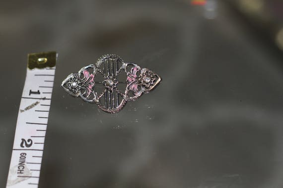 Silver & Pink Rhinestone Brooch - image 4