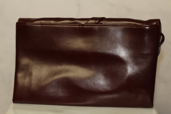 Leather Burgundy Clutch Handbag with Interior Mir… - image 9