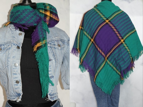 Plaid Wrap Shawl Cape - image 1