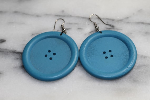 Blue Button Earrings - image 1