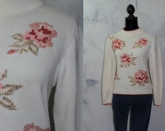 Alfred Dunner Pink & White Rose Sweater (PL)