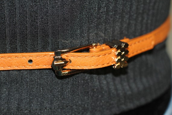 Brown Leather Belt with Gold Buckle - image 2