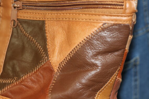 Brown Leather Patch Shoulder Handbag - image 2