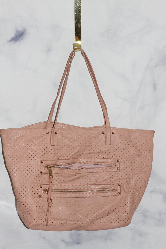 Soft Pink Leather Tote Handbag