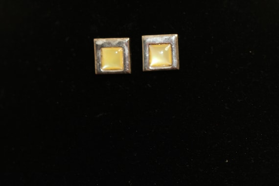 Yellow Silver Square Earrings - image 1