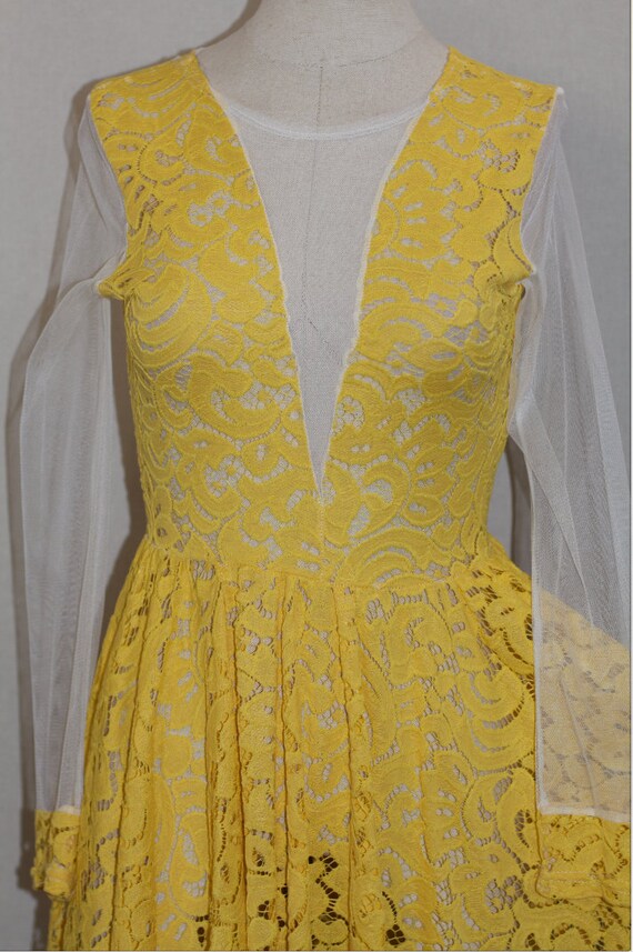 Yellow Mesh Lace Drress - image 4