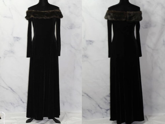 Cachet Velvet Vegan Black Fur Gown (6)