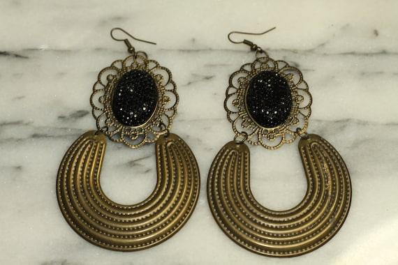 Black & Gold Dangle Earrings - image 1