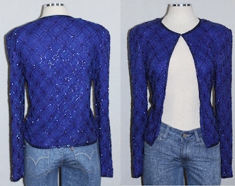 Blazer de seda azul de noche de Adrianna Papelle