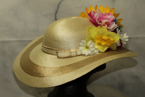 Floral Straw Wide Brim Hat (7 3/4) - image 6